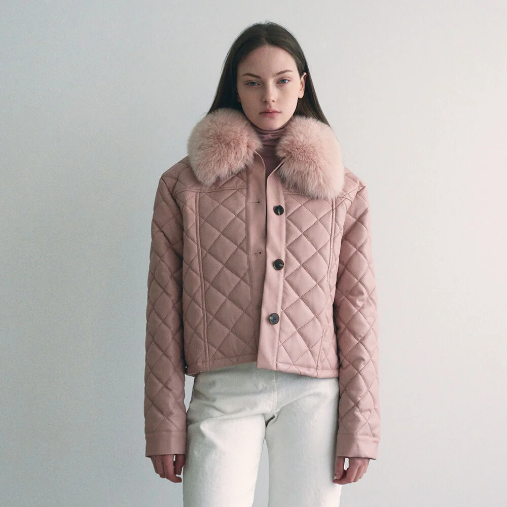 Fur quilting short jacket - pink