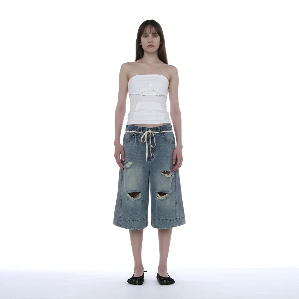 DRAWSTRING BERMUDA JEANS_SAND BLUE