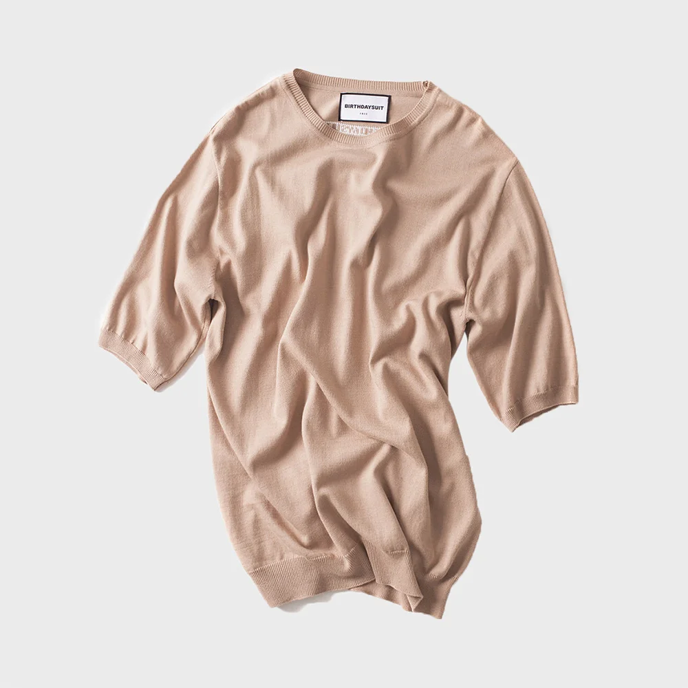 BIRTHDAYSUIT : Back Logo Modal R.Neck Knit (B.Almond)