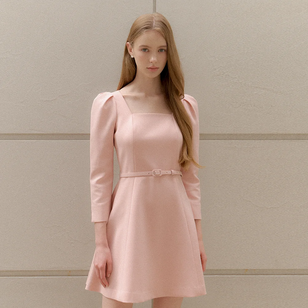 Square-neck Flare Mini-Dress / Pink(2color)