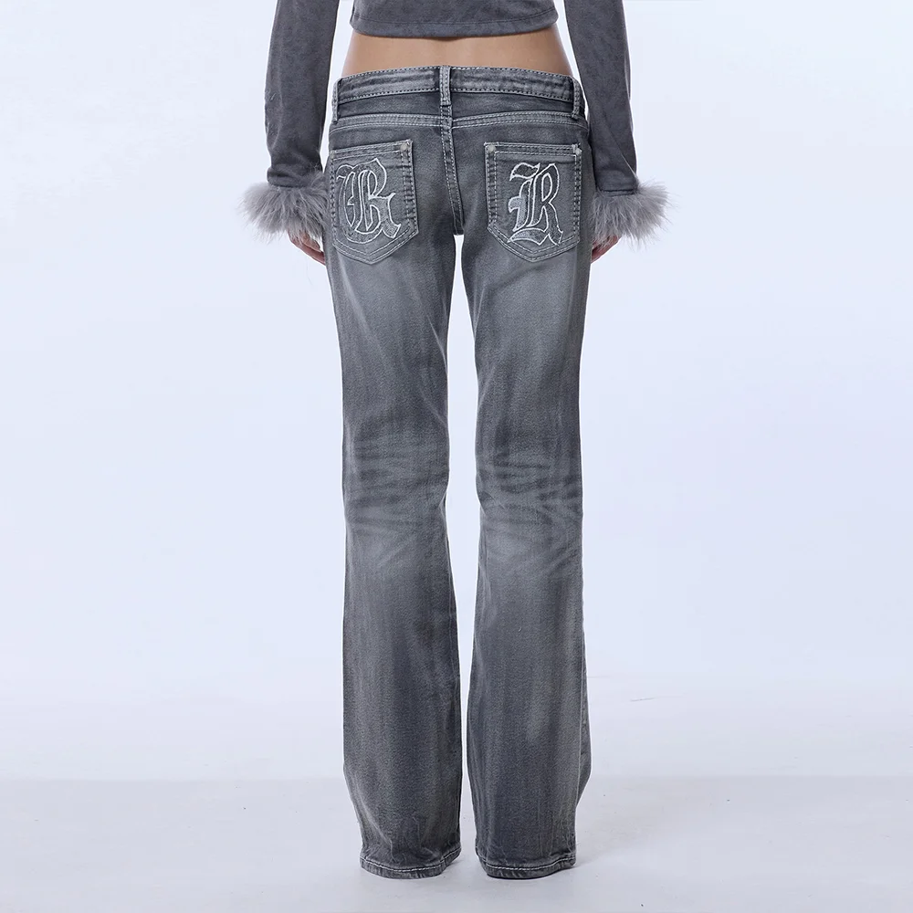 GR-LOW RISE BOOTSCUT DENIM PANTS_GREY