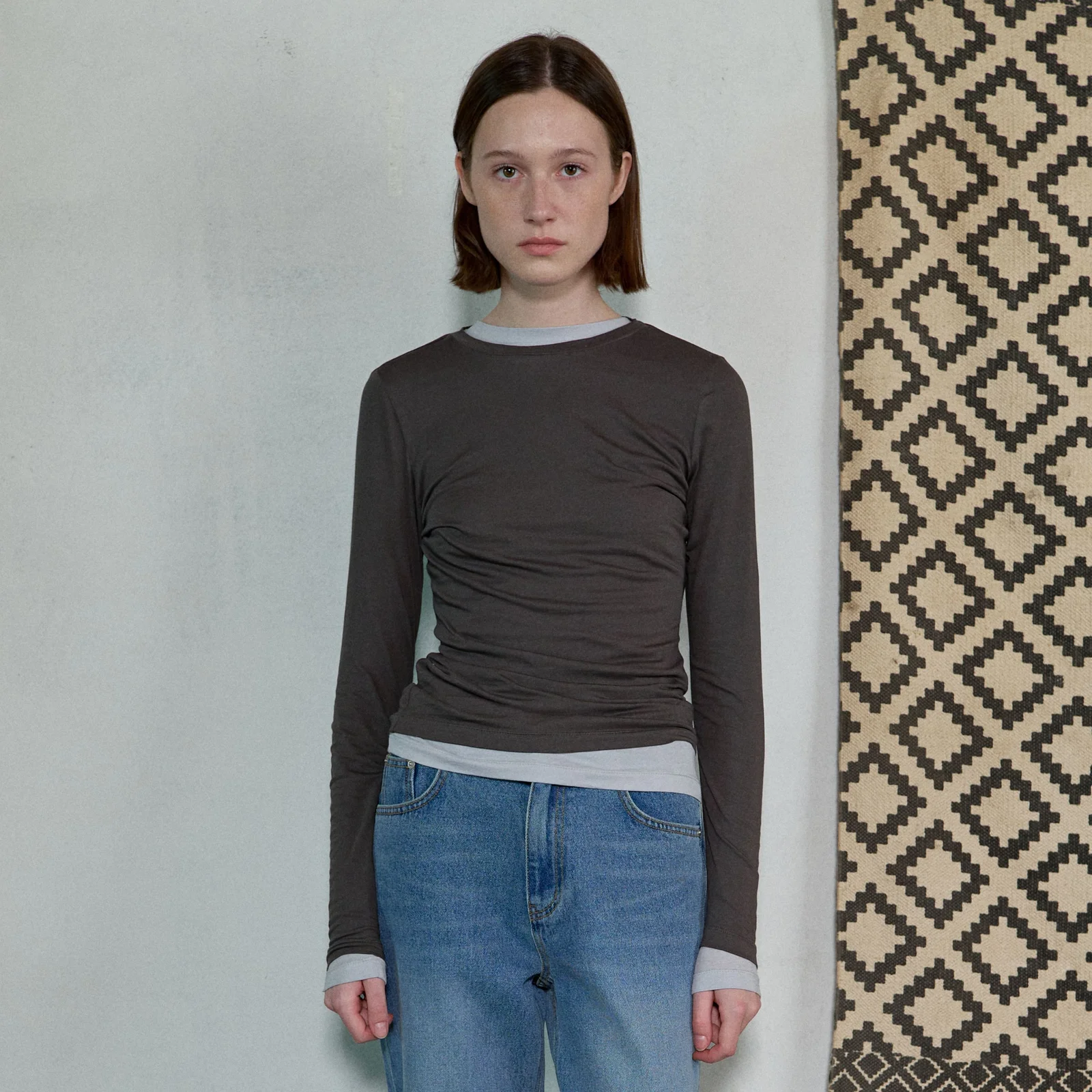 LAYERED LONG SLEEVE T-SHIRT - CHARCOAL