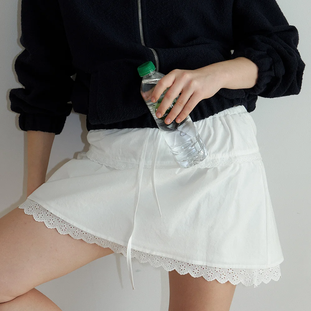 Double lace mini skirt_ivory