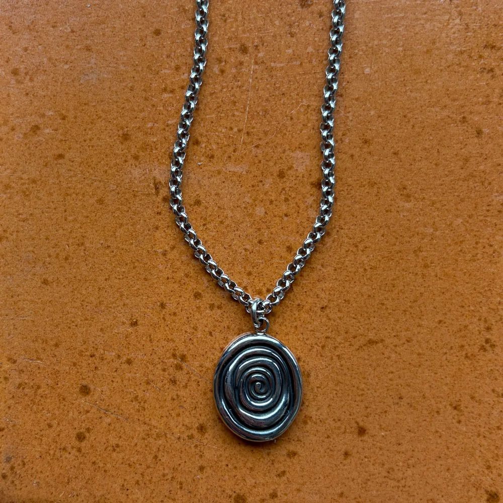 Oval Spiral Long Chain Necklace