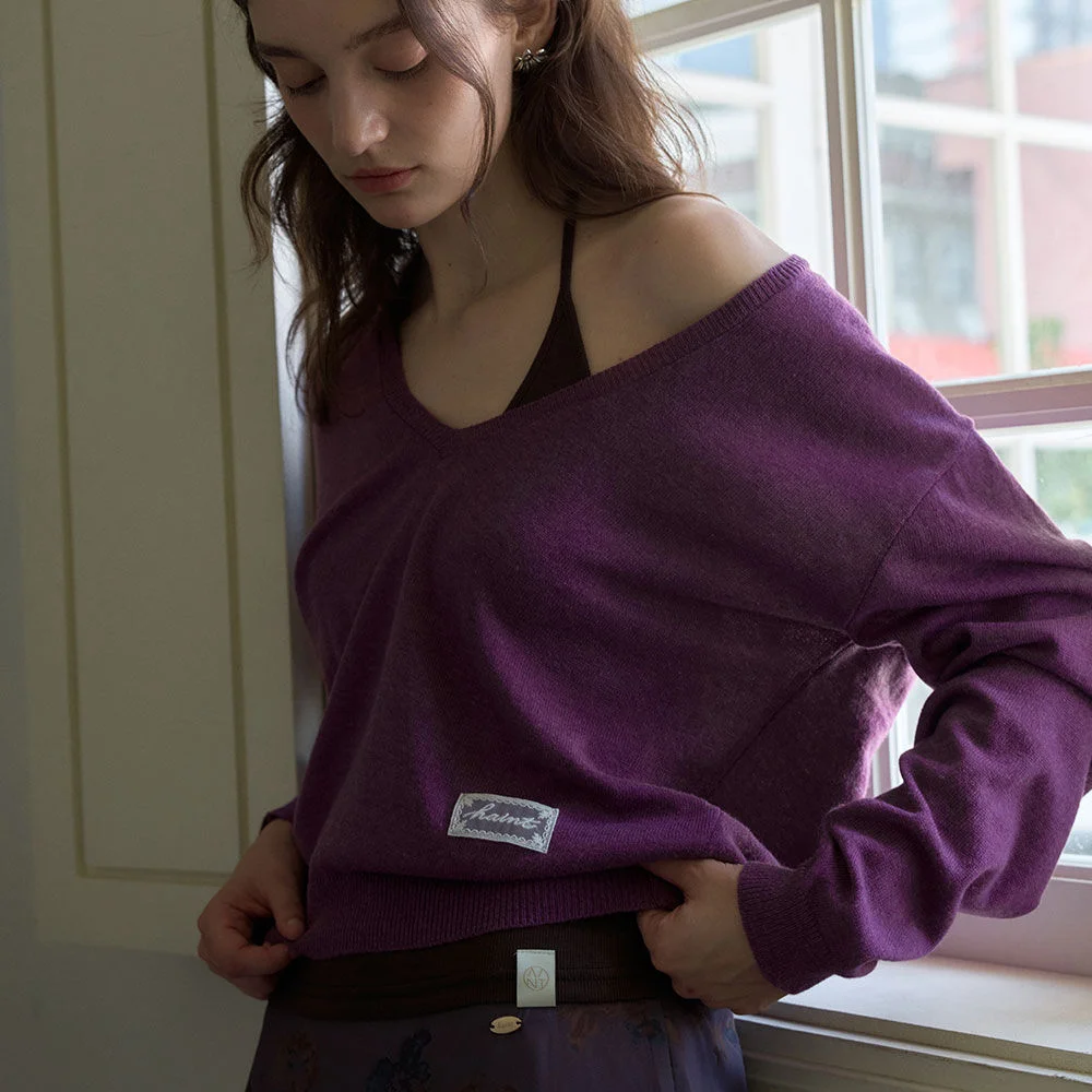LUEN DEEP V_NECK KNIT 3COL_PURPLE