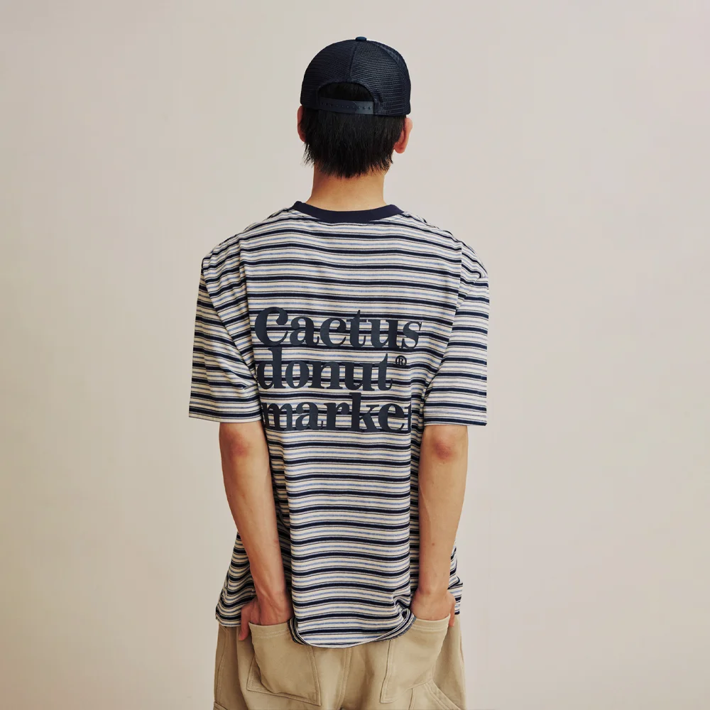 LOGO MULTI STRIPE T-SHIRT - NAVY