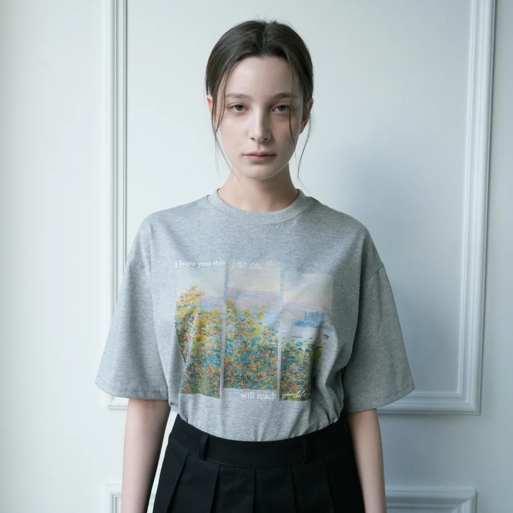 Letter Art Work Printing T-shirt (Gray)
