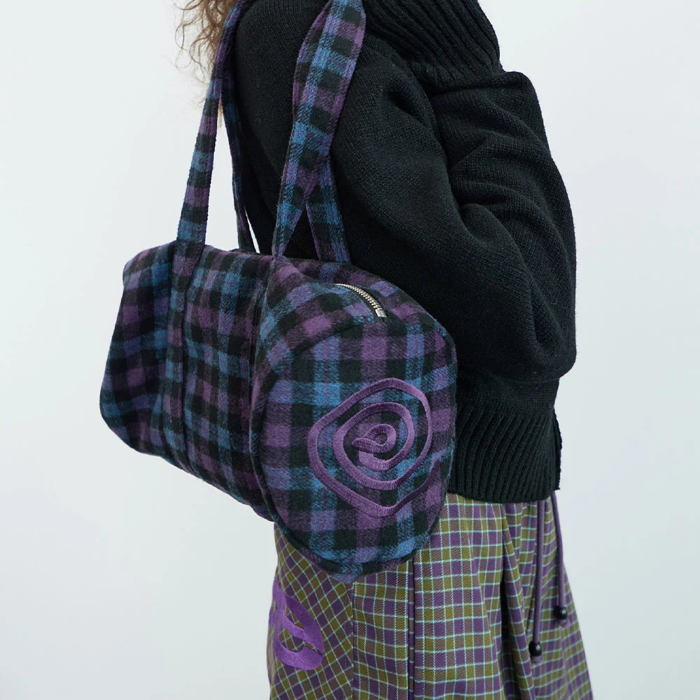 蜜桃色 格紋 Duffle 袋 (Purple)