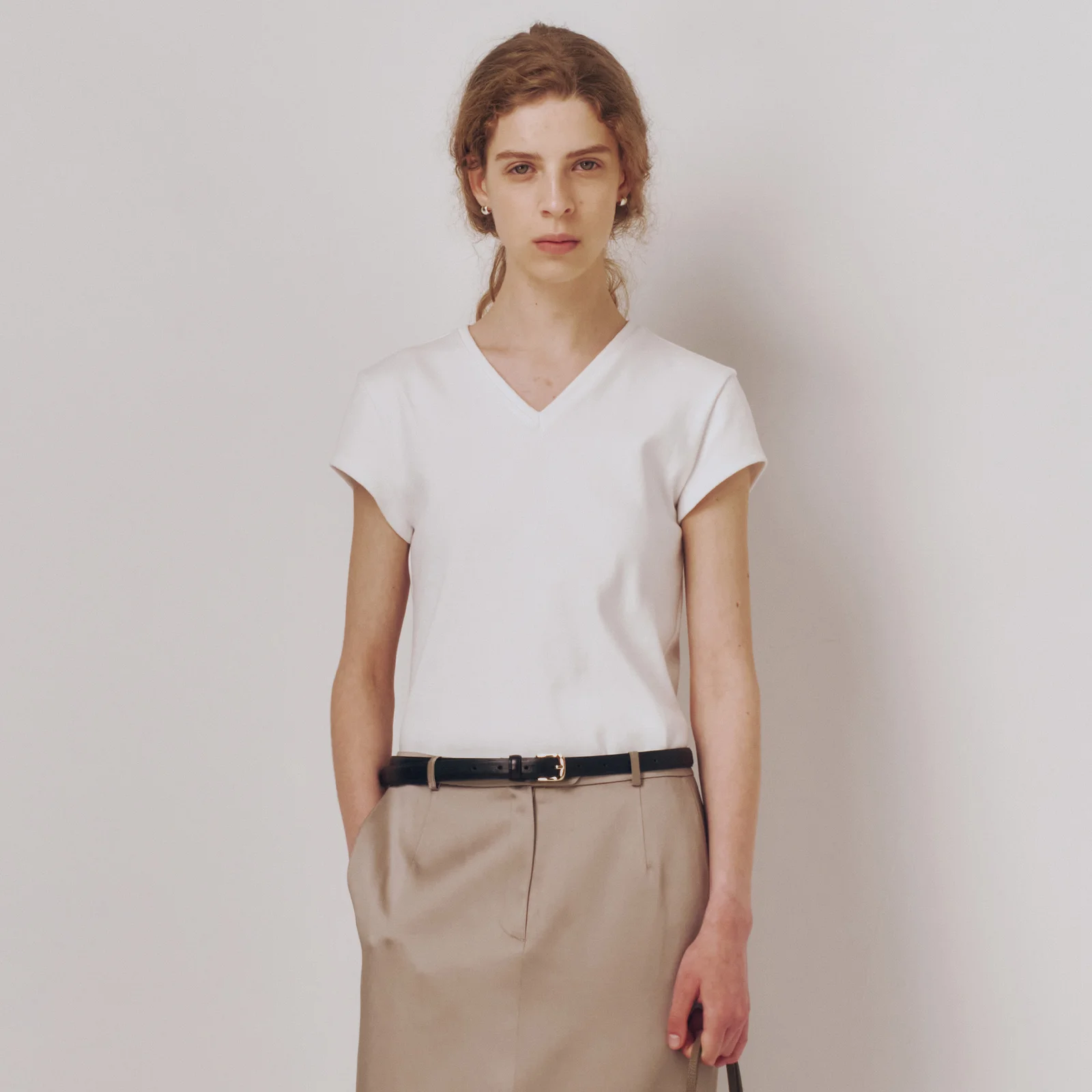 V-Neck Jersey Top Pure White