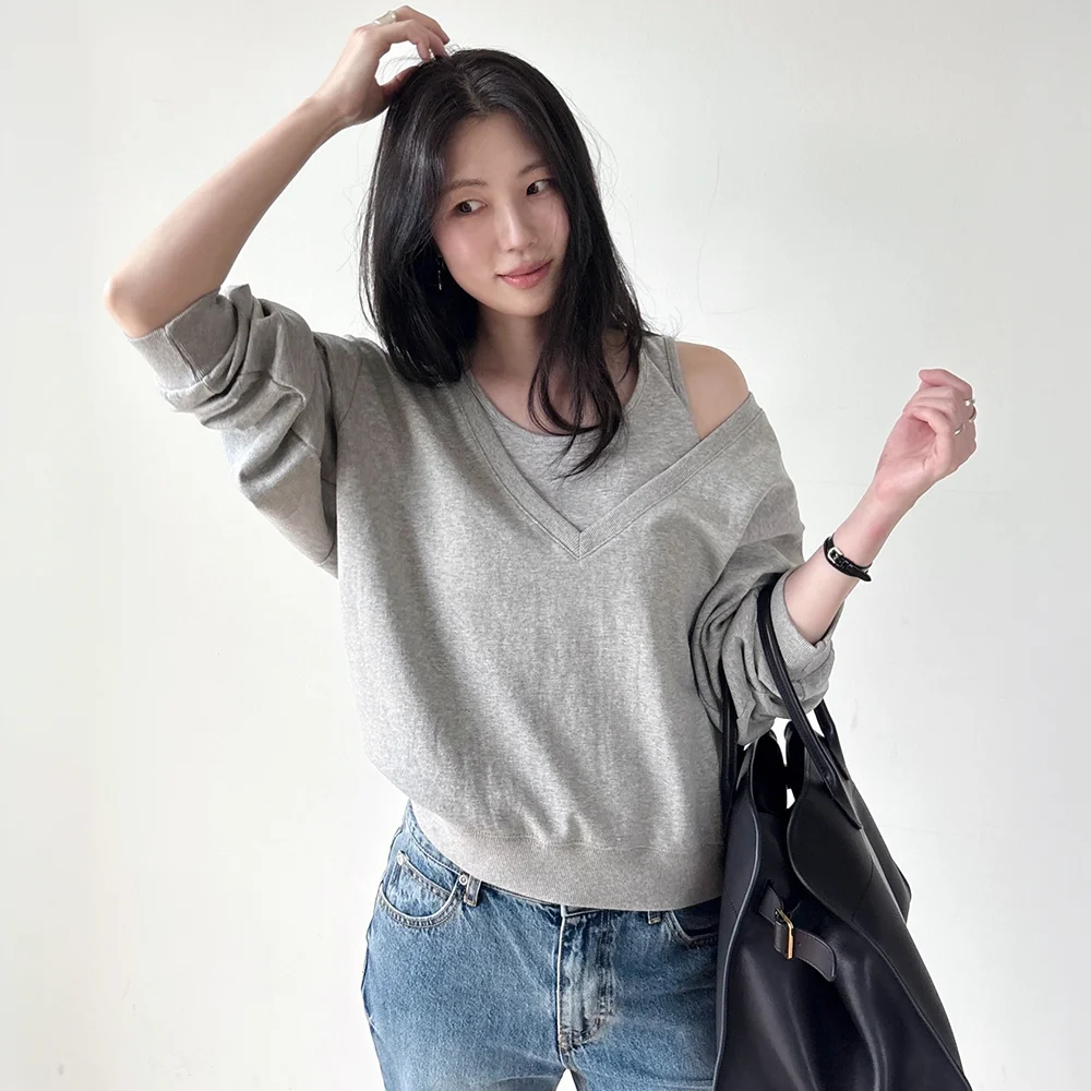 V-neck MTM sleeveless set _Melange gray