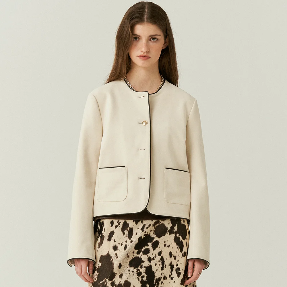 Suede Crop Classic Jacket in Ivory