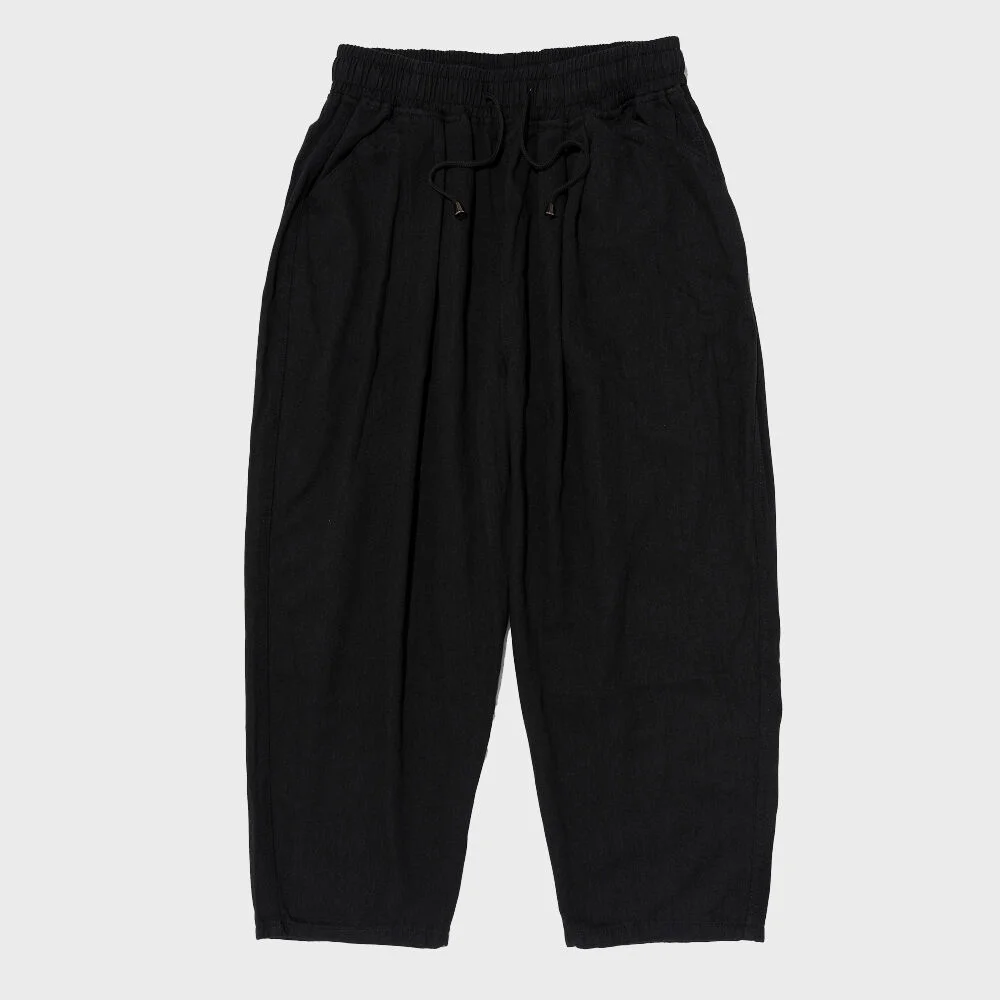 WIDE CROP COTTON PANTS (BLACK)