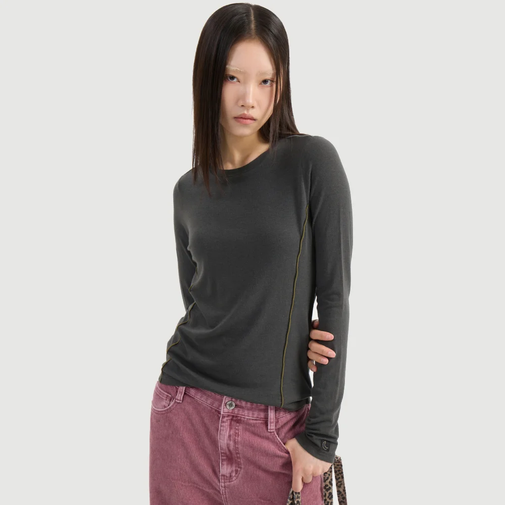 Chouetties by LUCKY CHOUETTE Embroidery Point Long Sleeve T-shirt (dark grey) LATAX25230GYD