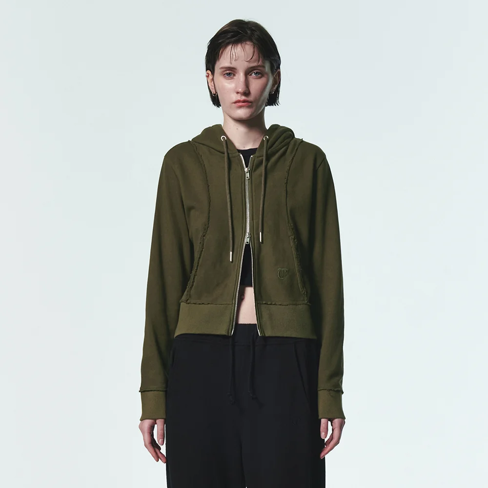CUT OFF DETAIL HOODED ZIP-UP