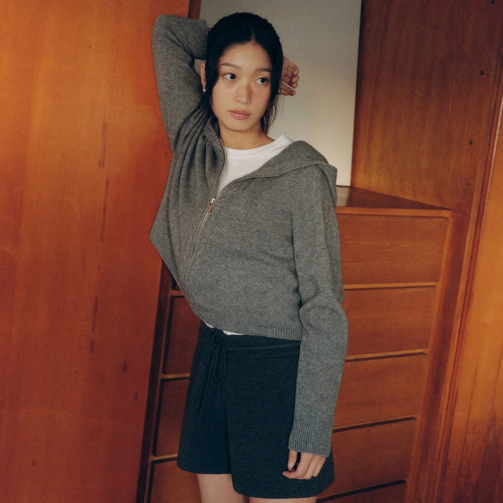 A-ren Wool Knit Hoodie Zipup (Gray)