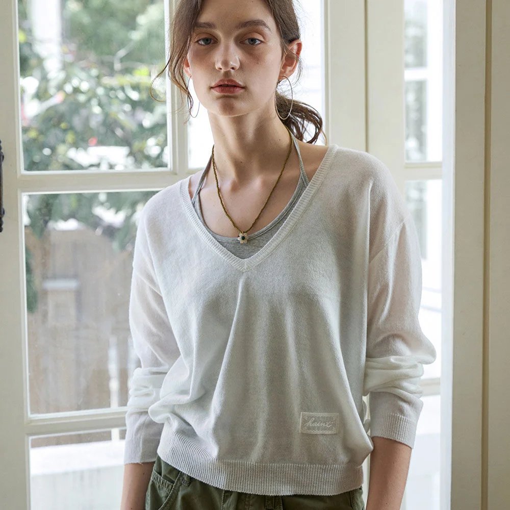 LUEN DEEP V_NECK KNIT 3COL_IVORY