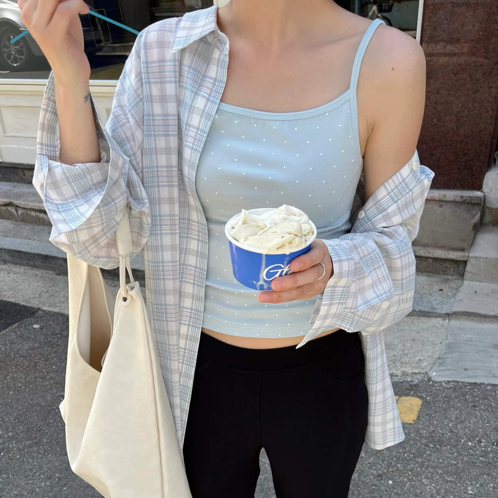 (3次) 基本款 圓點 無袖 (薄荷色)