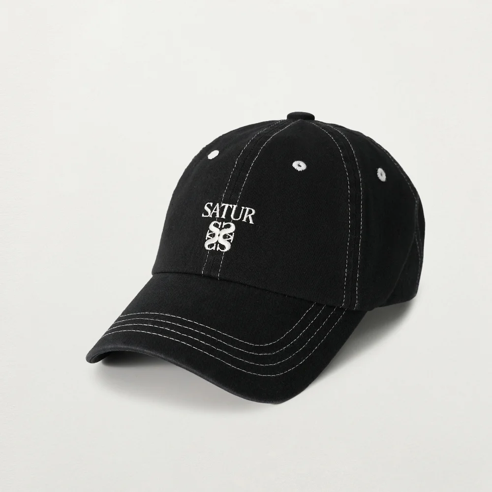 對比 色 縫線 染色 棒球帽 黑色