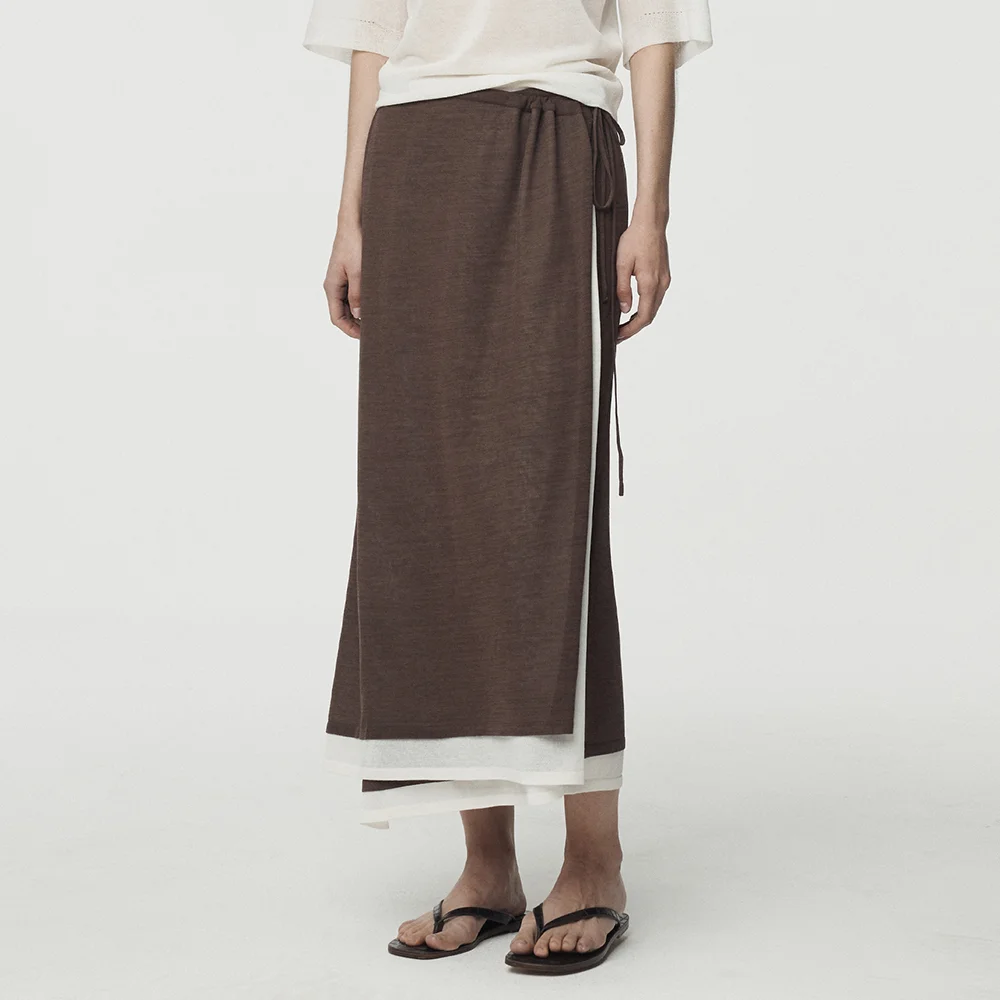 Fine Cotton Layered Wrap Skirt_Walnut