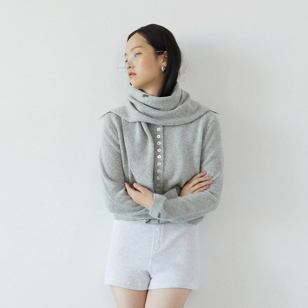 Alpaca button point cardigan_gray
