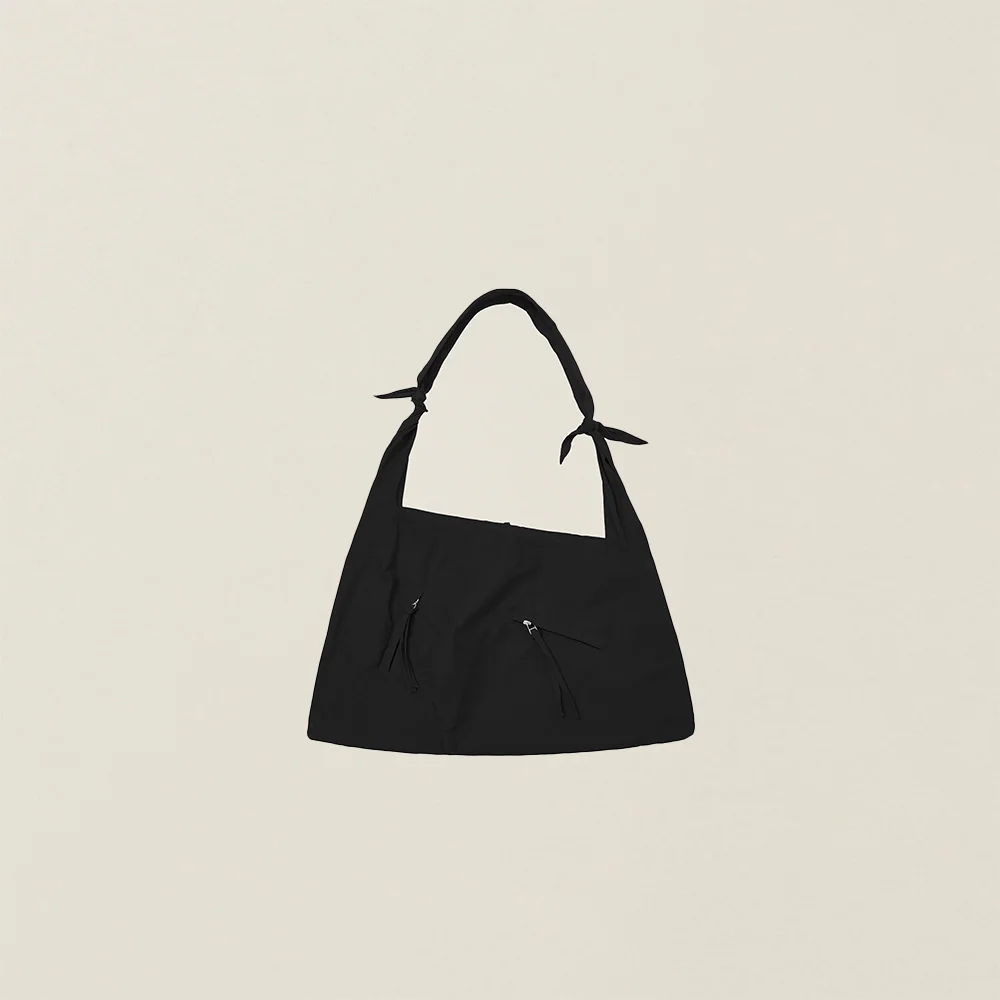 GARMENT DYED 2 WAY STRAP TOTE BAG (MEDIUM) BLACK