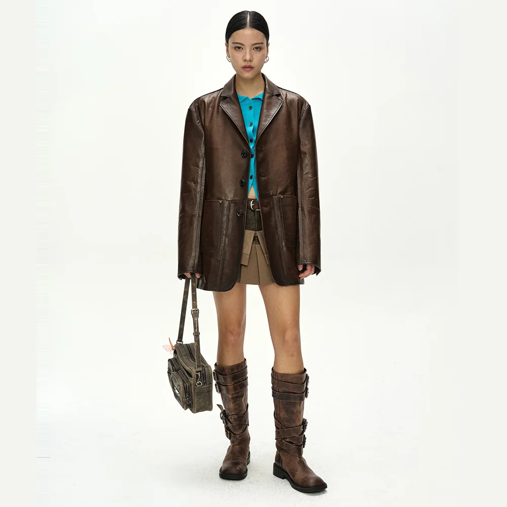 UNISEX SOHO LEATHER JACKET (BROWN)