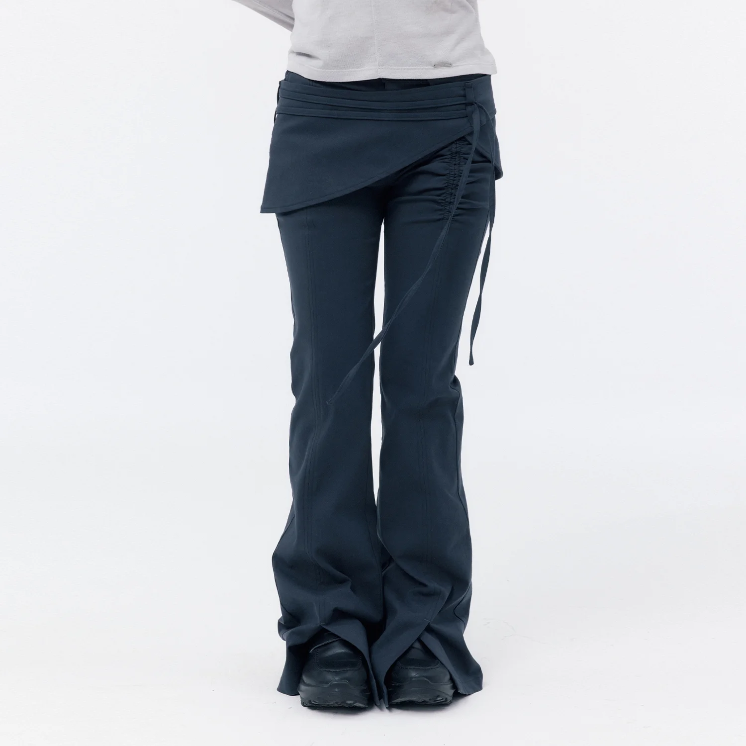 Side shirring string mini skirt pants set CHARCOAL