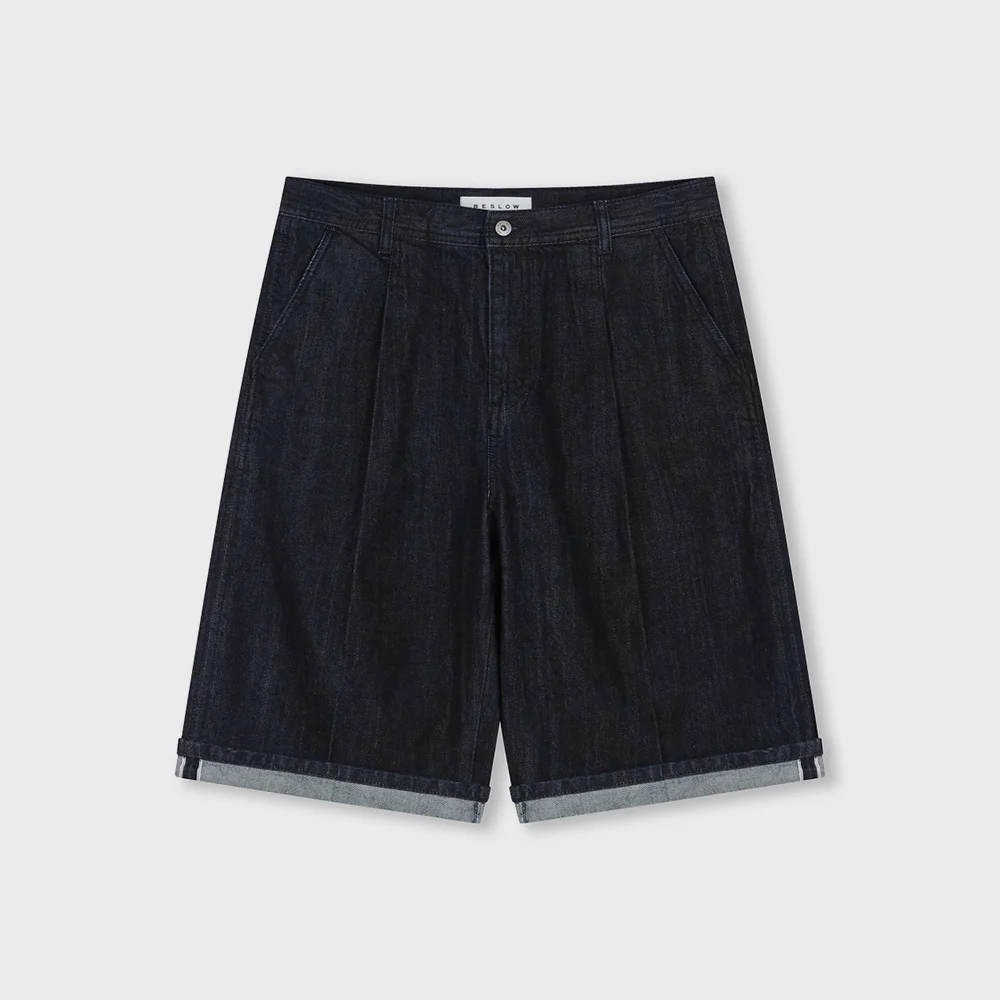 WIDE FIT SELVAGE DENIM SHORTS INDIGO
