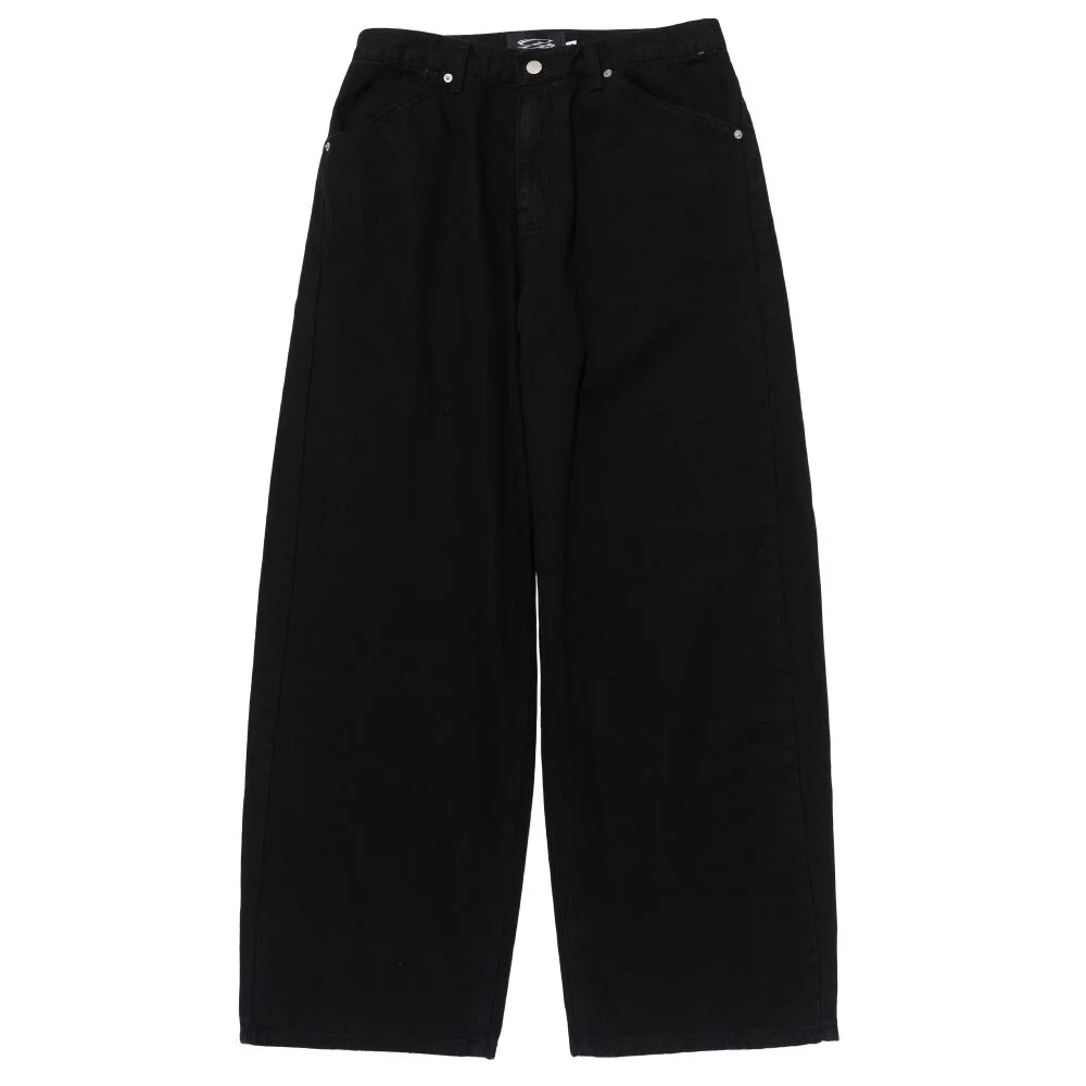 VINTAGE COTTON WIDE CURVED DENIM PANTS (BLACK)