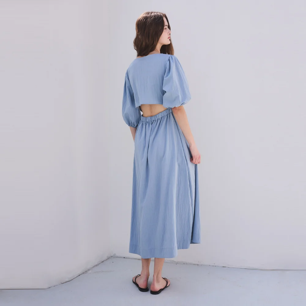 BALLOON CUT-OUT DRESS_steel blue