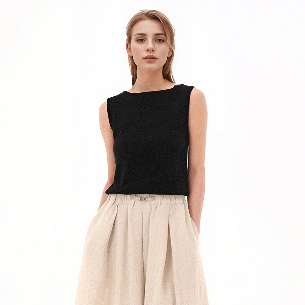 Boat neck Sleeveless Knit _Black