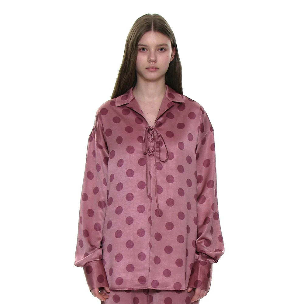 POLKA DOT ALL OVER PRINTED LACE-UP SHIRT_PINK