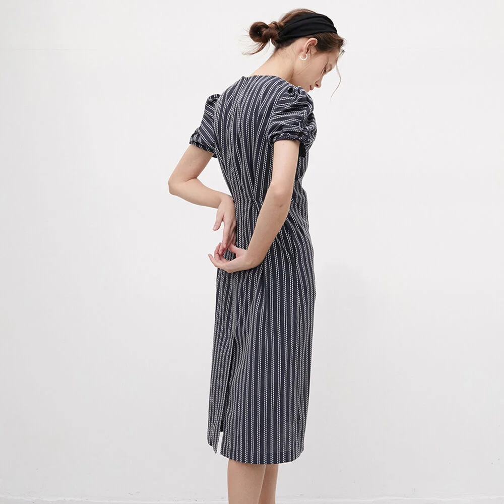 3R Navy Stripe Sleeve Twist Dress