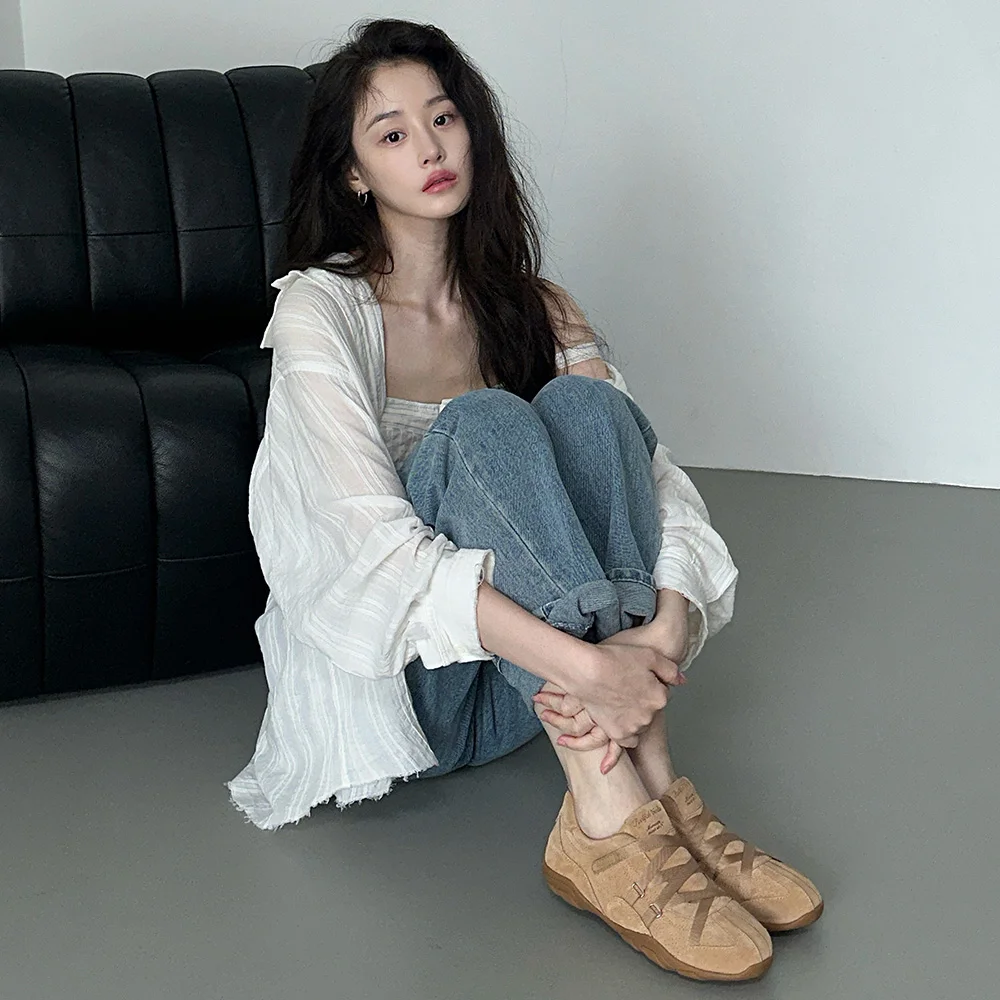 ZANE X-STRAP SNEAKERS(SUEDE) - SAND BROWN