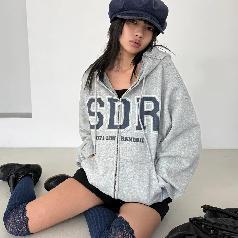 Overfit Logo Hood Zip-up_Melange Grey