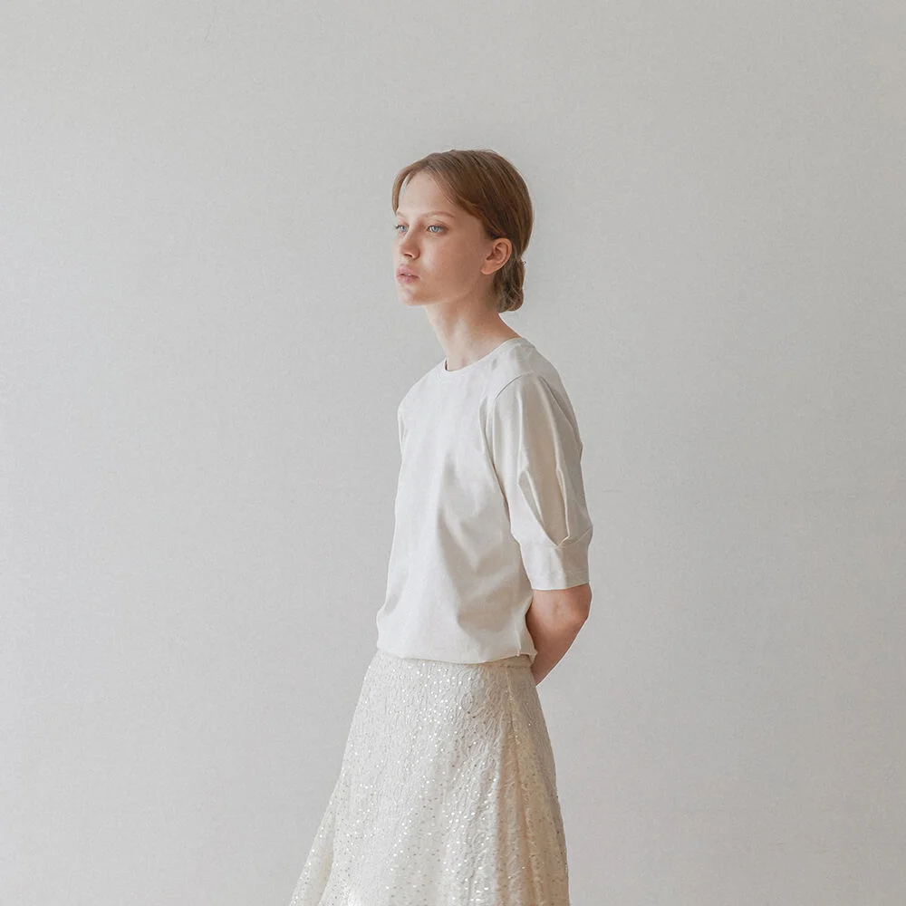 Heart Puff Sleeve T-Shirt - Cream