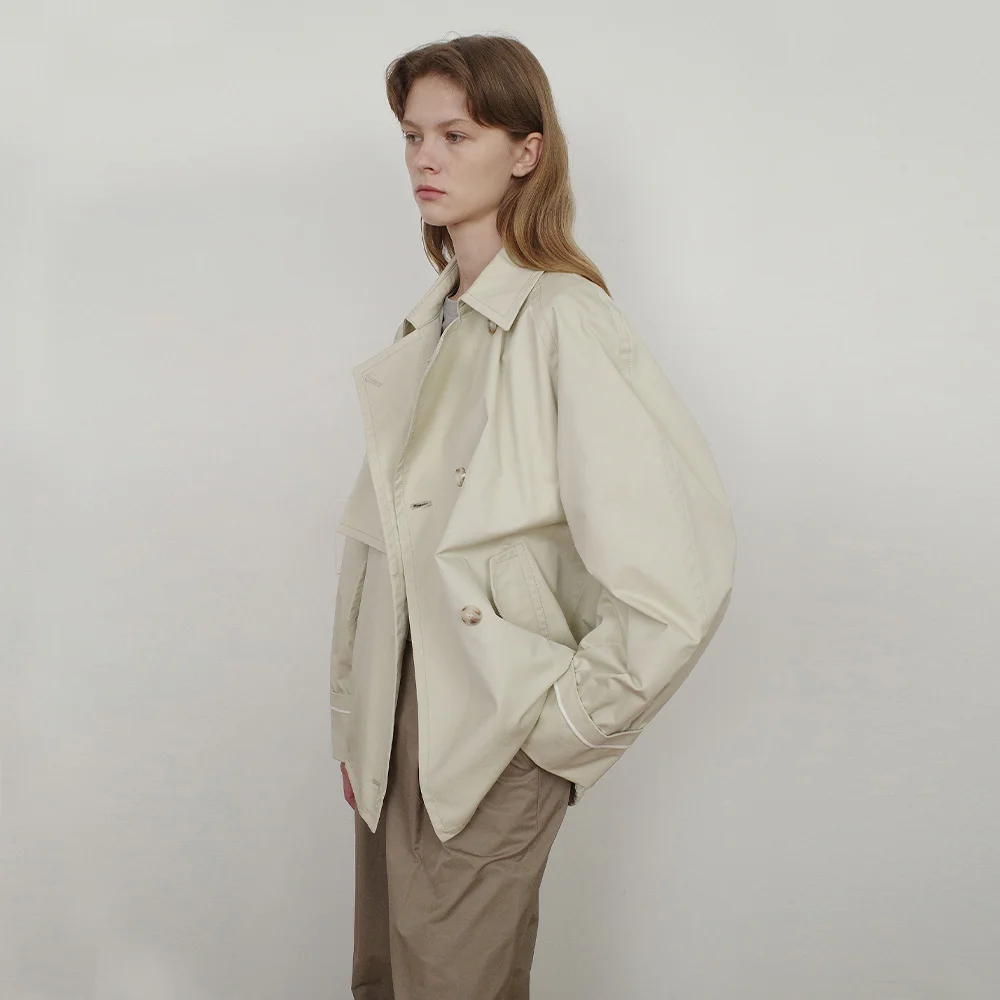 TWILL SHIRRING SHORT TRENCH JUMPER - CREAM