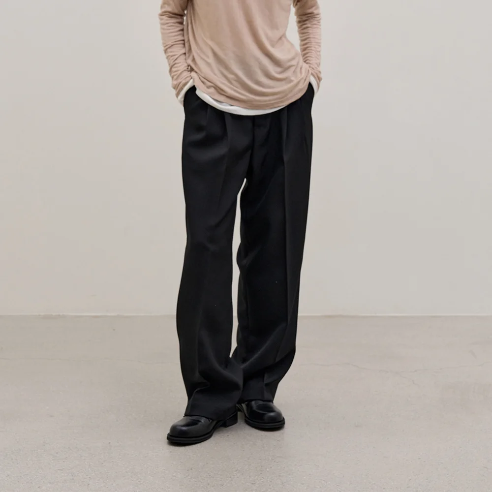CLASSIC WIDE PINTUCK SLACKS_BLACK