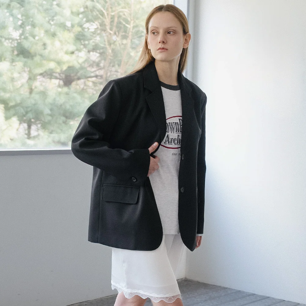 Two-button label jacket _Black
