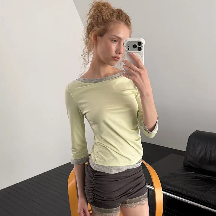 SIDE TUCK LAYERED T (LIME)