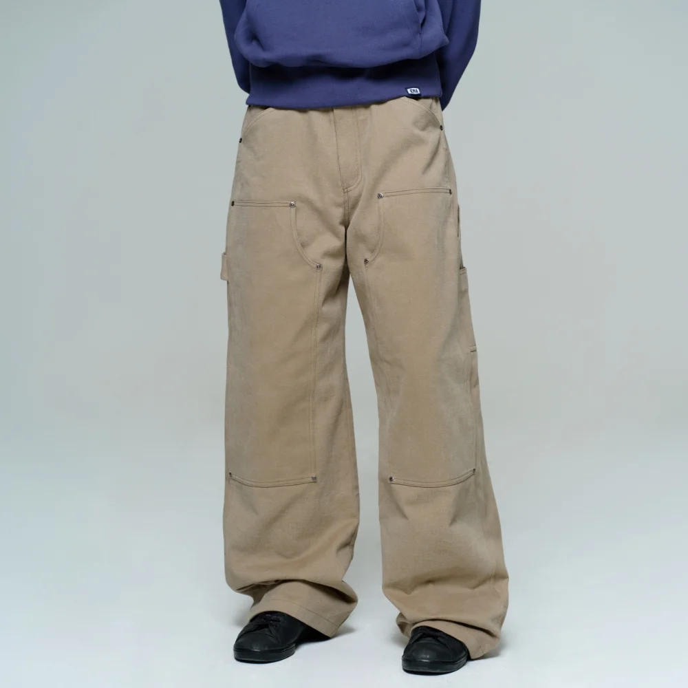 MEN WIDE CARPENTER PANTS - KHAKI BEIGE