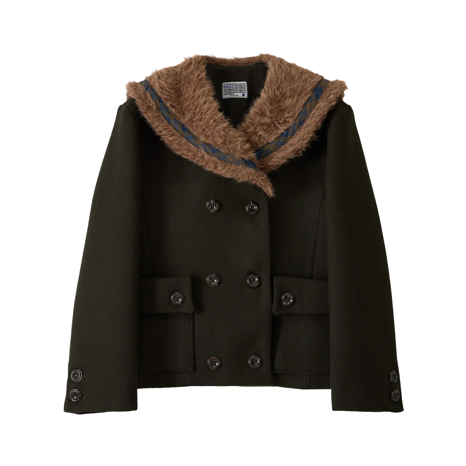 Fur Sailor Collar Wool Coat_Khaki