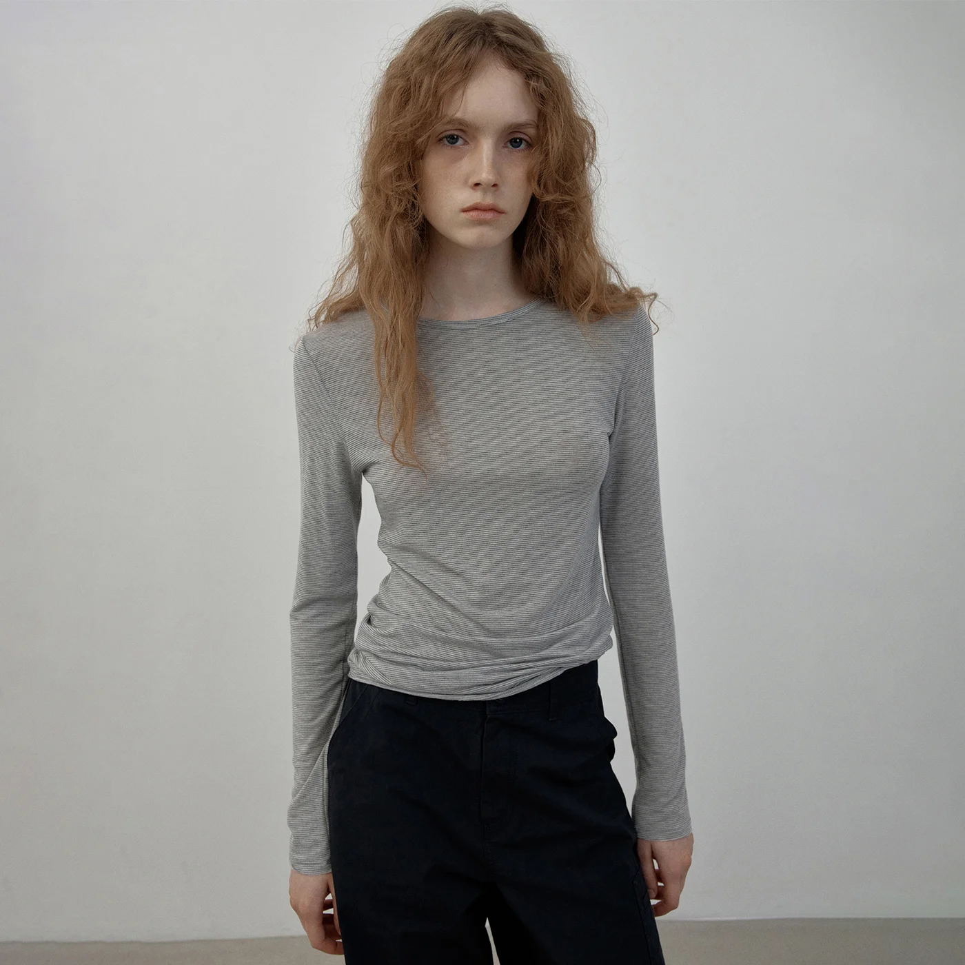 Wendy stripe layered t-shirt (gray stripe)