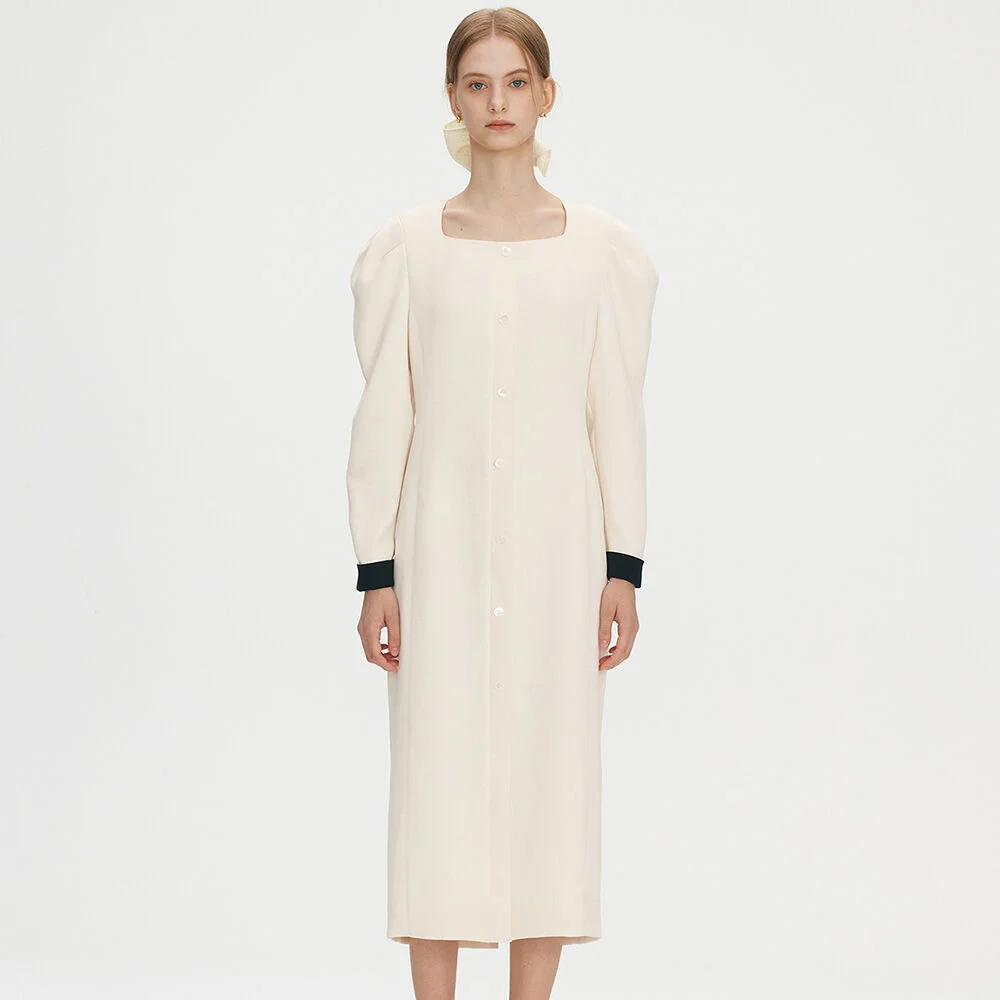 Square neck puff dress - Ivory