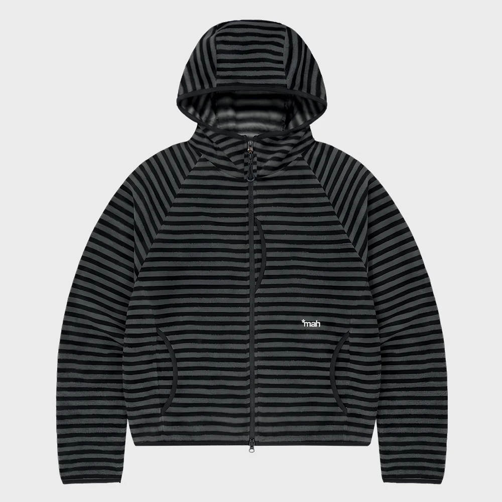 STRIPE HOODED FLEECE ZIP UP
