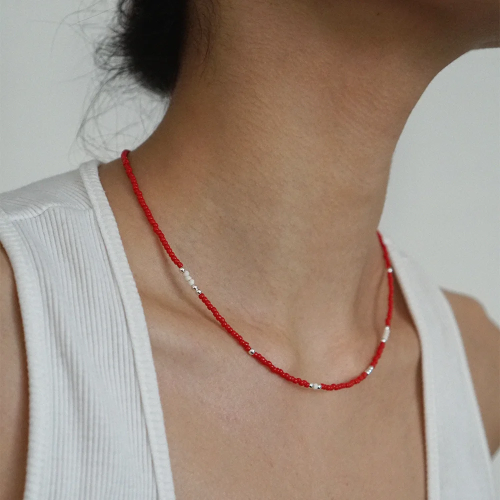 LOVE SKINNY BEADS NECKLACE RED