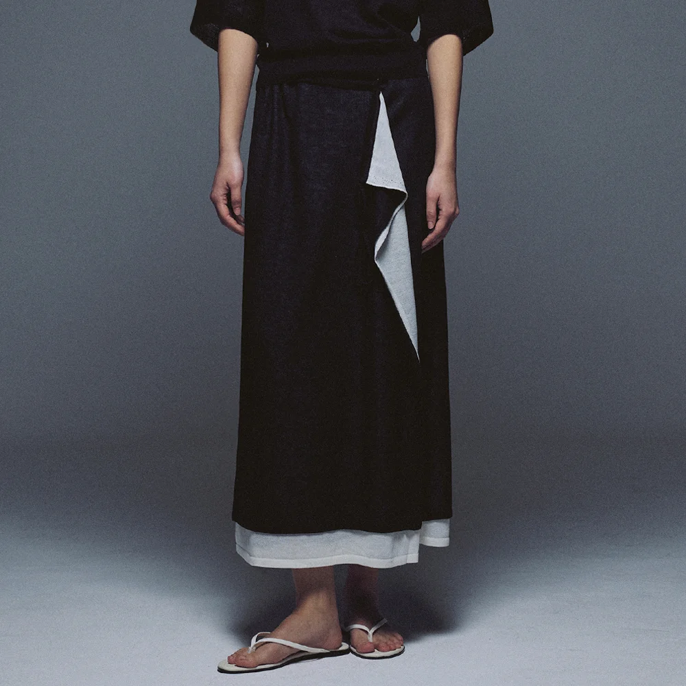 Fine Cotton Layered Wrap Skirt_Piano