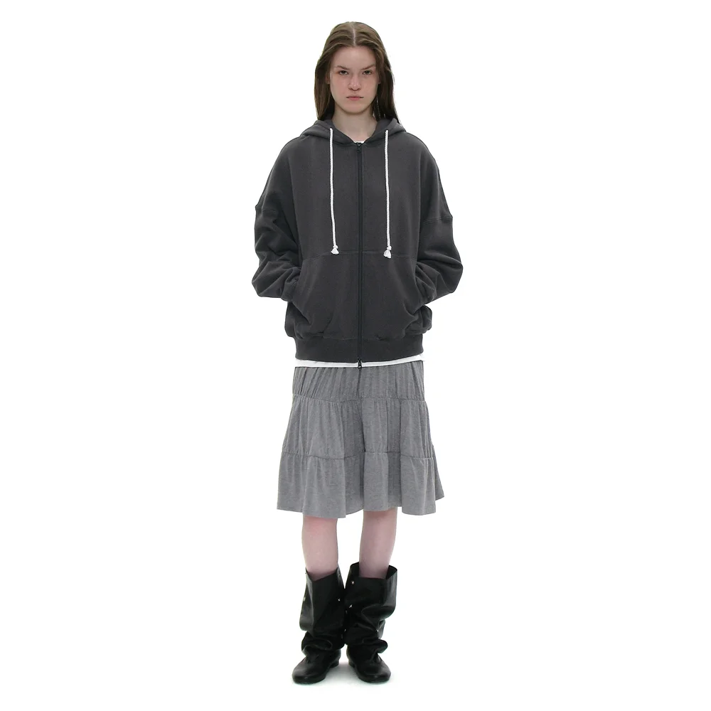 PWC JERSEY SHIRRING TIERED MIDI SKIRT_MELANGE