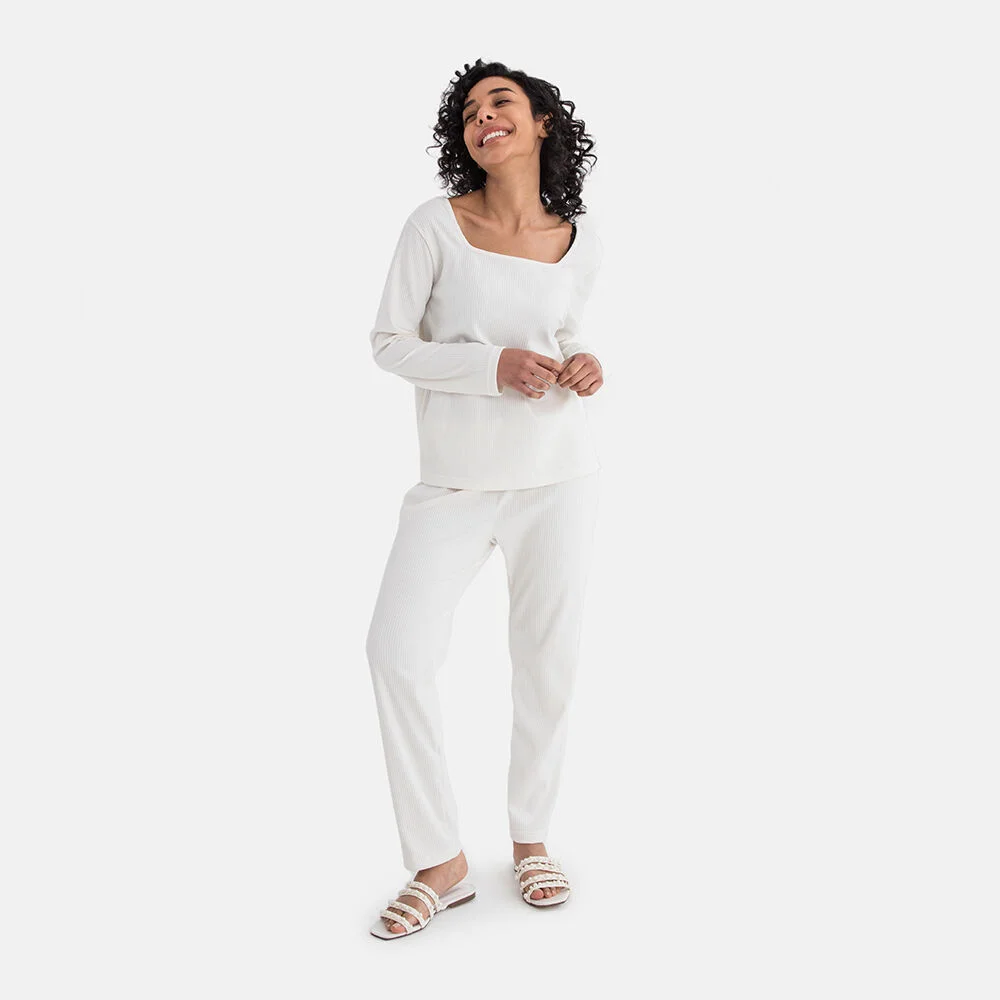 Simple Square Neck Lounge Set White 簡約 方形 領 居家 套裝 白色