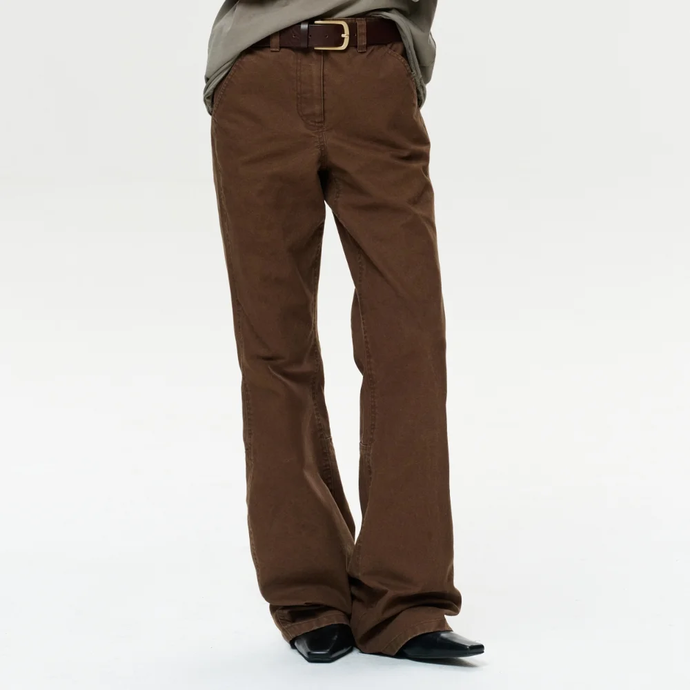 WOMEN ERA WASHED FLARE WORK PANTS - VINTAGE BROWN
